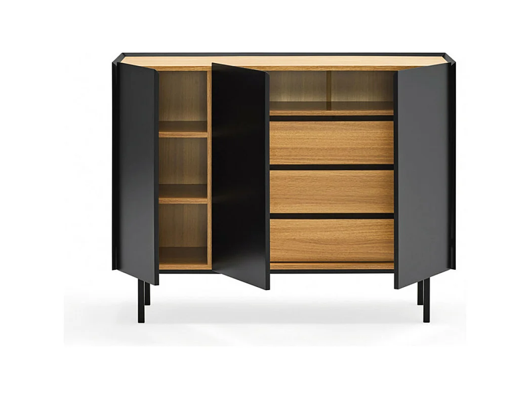Arista - Buffet en bois 3 portes 3 tiroirs L110cm : Couleur - Noir