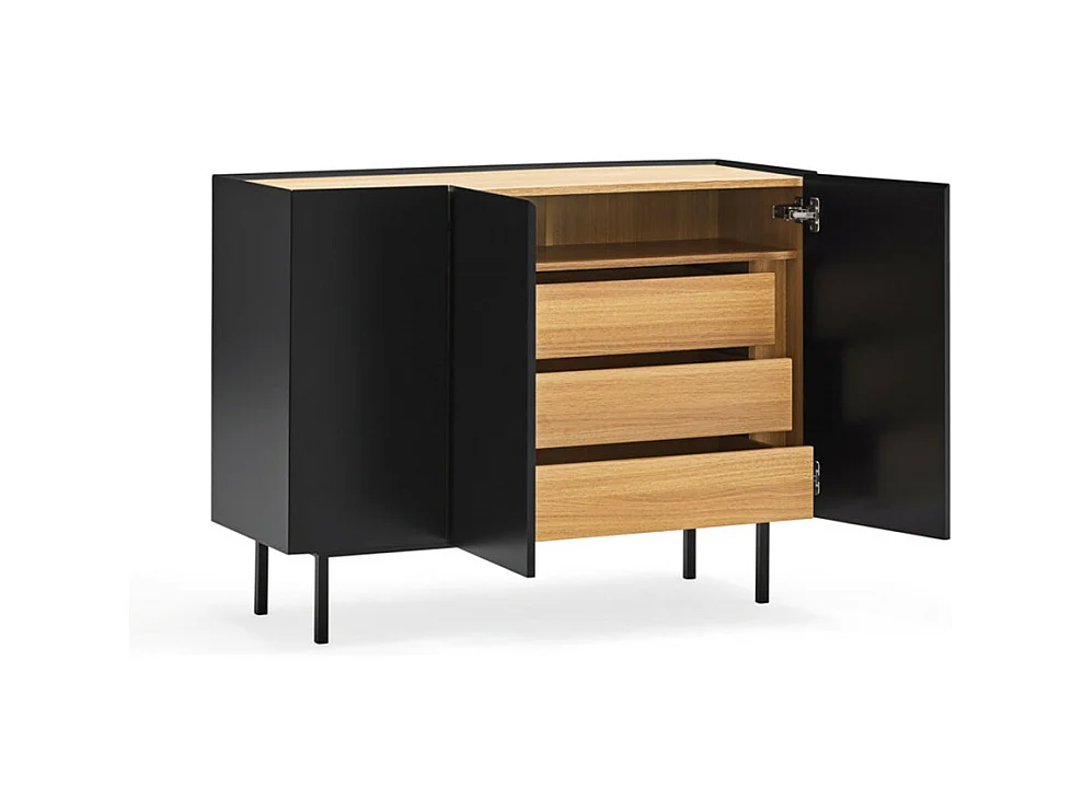 Arista - Buffet en bois 3 portes 3 tiroirs L110cm : Couleur - Noir