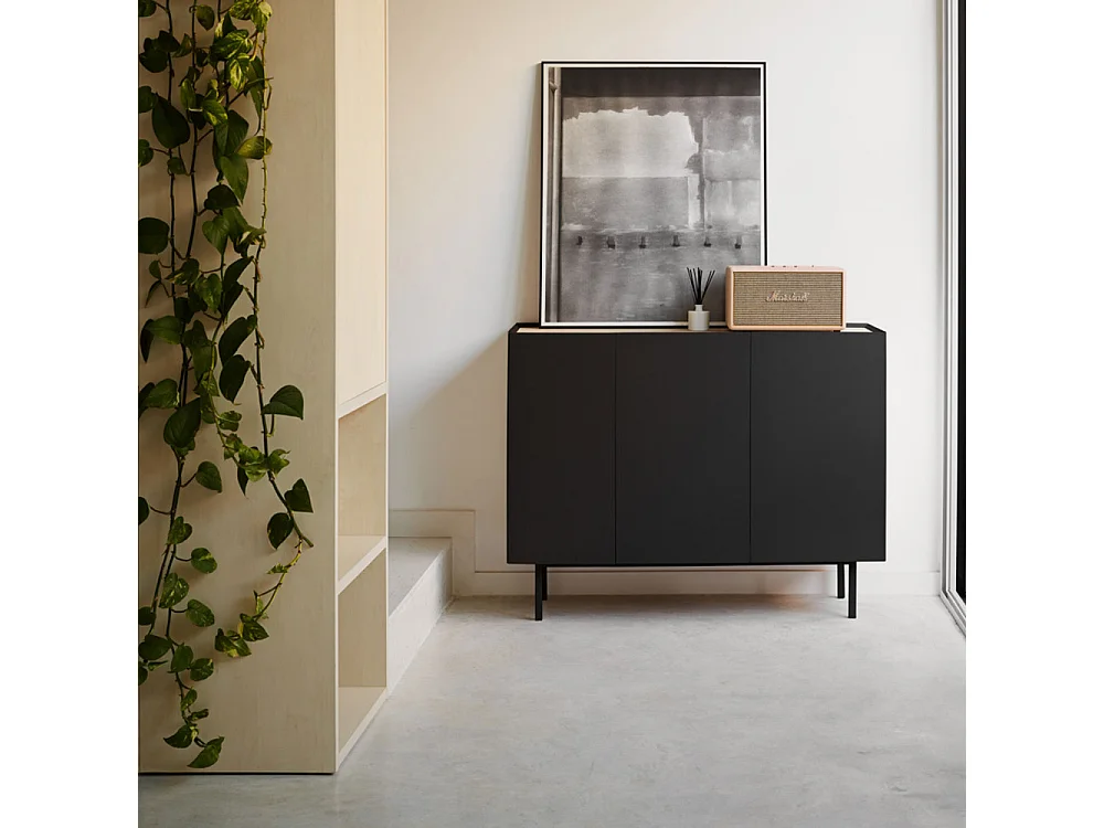 Arista - Buffet en bois 3 portes 3 tiroirs L110cm : Couleur - Noir