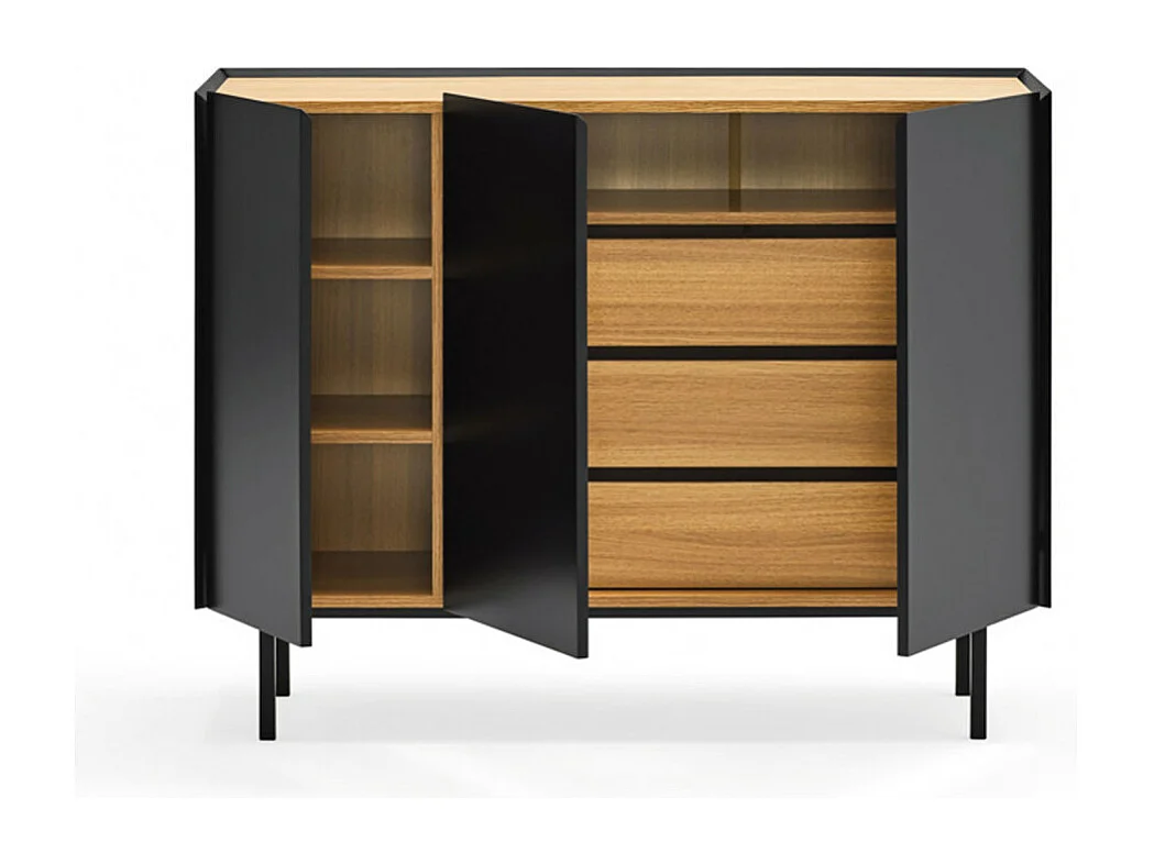 Arista - Buffet en bois 3 portes 3 tiroirs L110cm : Couleur - Noir