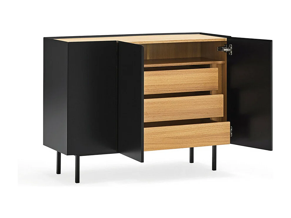 Arista - Buffet en bois 3 portes 3 tiroirs L110cm : Couleur - Noir
