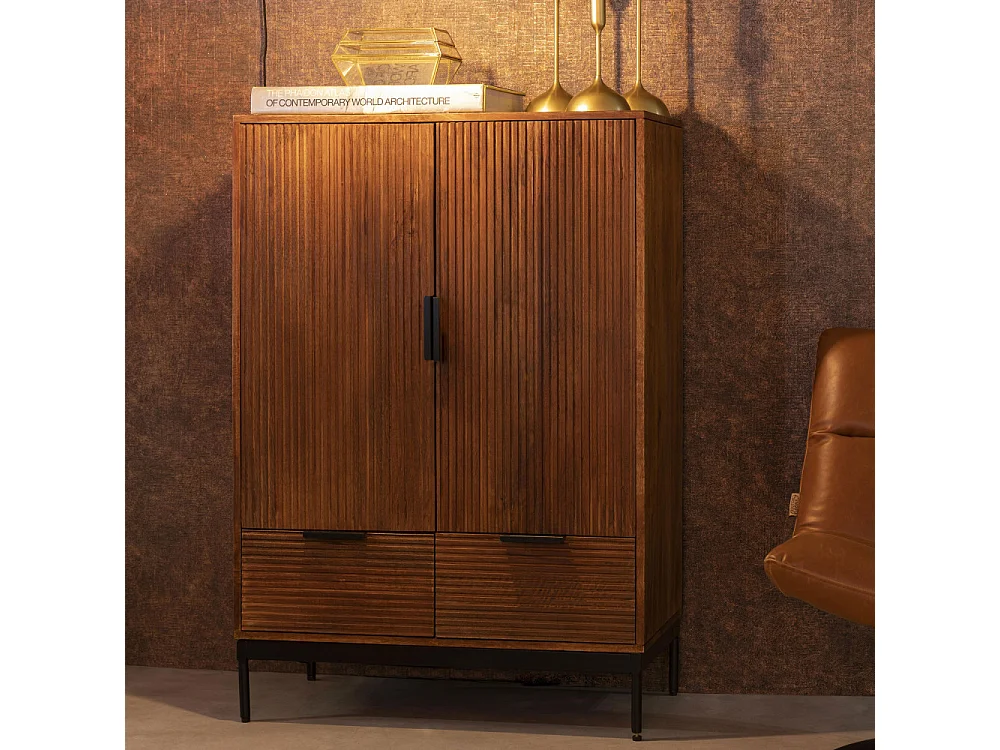 Saroo - Buffet 2 portes 2 tiroirs en bois et métal - Couleur - Bois foncé / noir