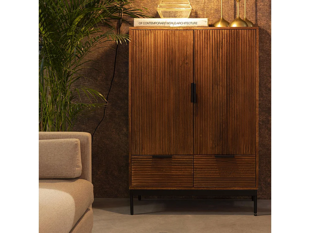 Saroo - Buffet 2 portes 2 tiroirs en bois et métal - Couleur - Bois foncé / noir