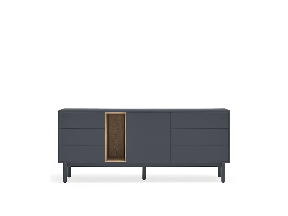 Corvo - Buffet 1 porte 6 tiroirs en bois L180cm : Couleur - Gris anthracite