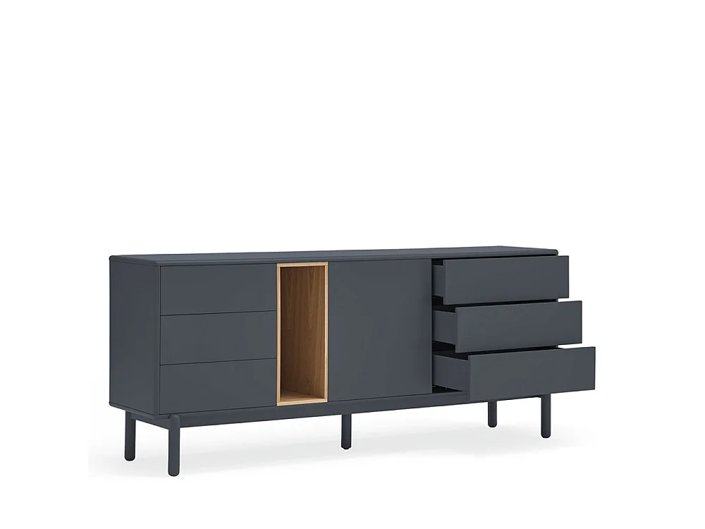Corvo - Buffet 1 porte 6 tiroirs en bois L180cm : Couleur - Gris anthracite