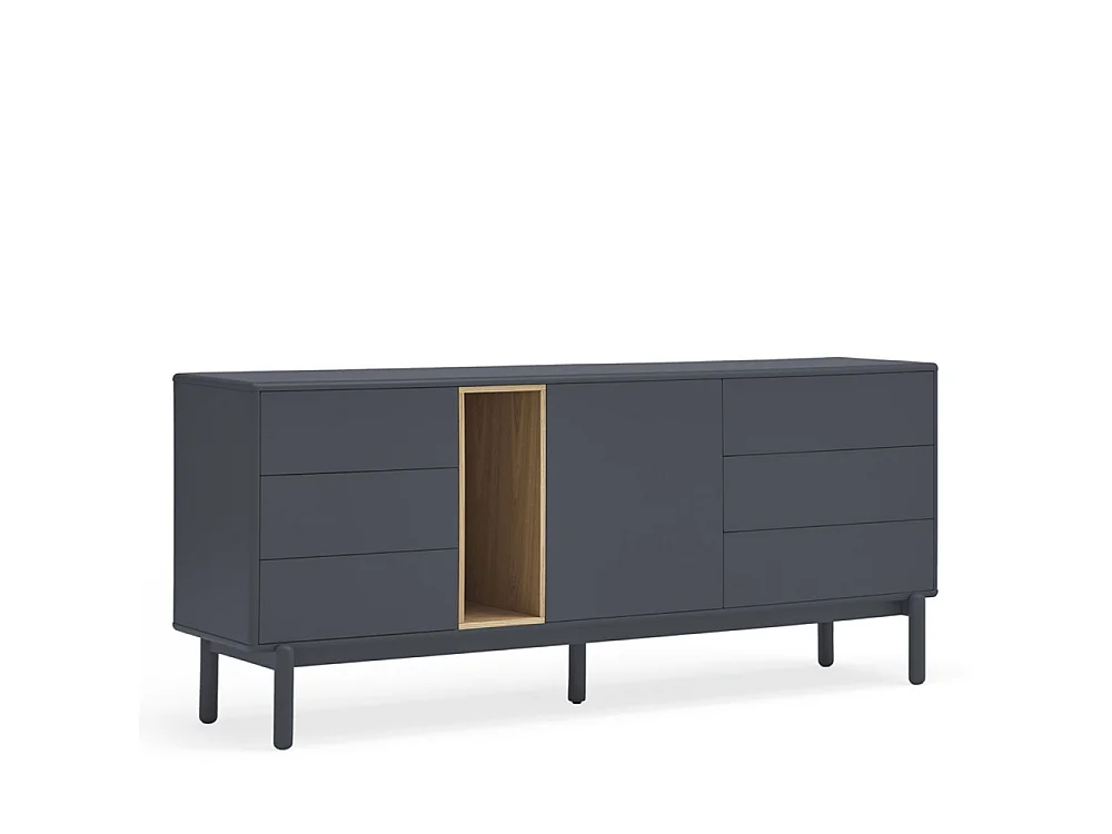 Corvo - Buffet 1 porte 6 tiroirs en bois L180cm : Couleur - Gris anthracite