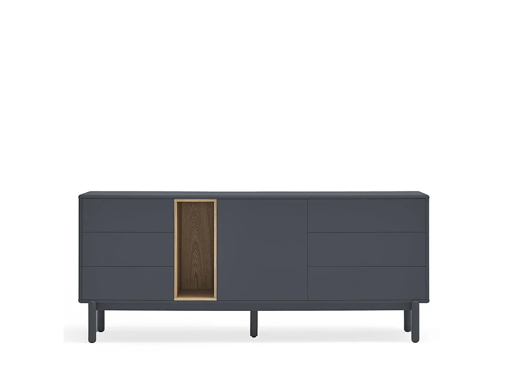Corvo - Buffet 1 porte 6 tiroirs en bois L180cm : Couleur - Gris anthracite