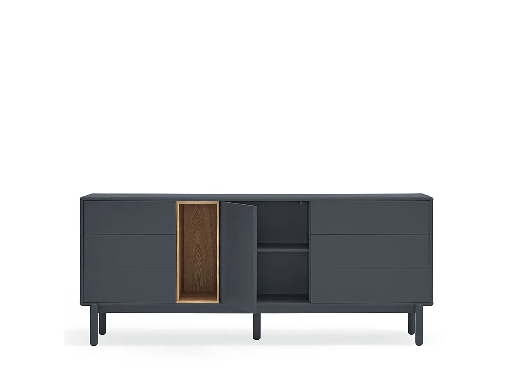 Corvo - Buffet 1 porte 6 tiroirs en bois L180cm : Couleur - Gris anthracite