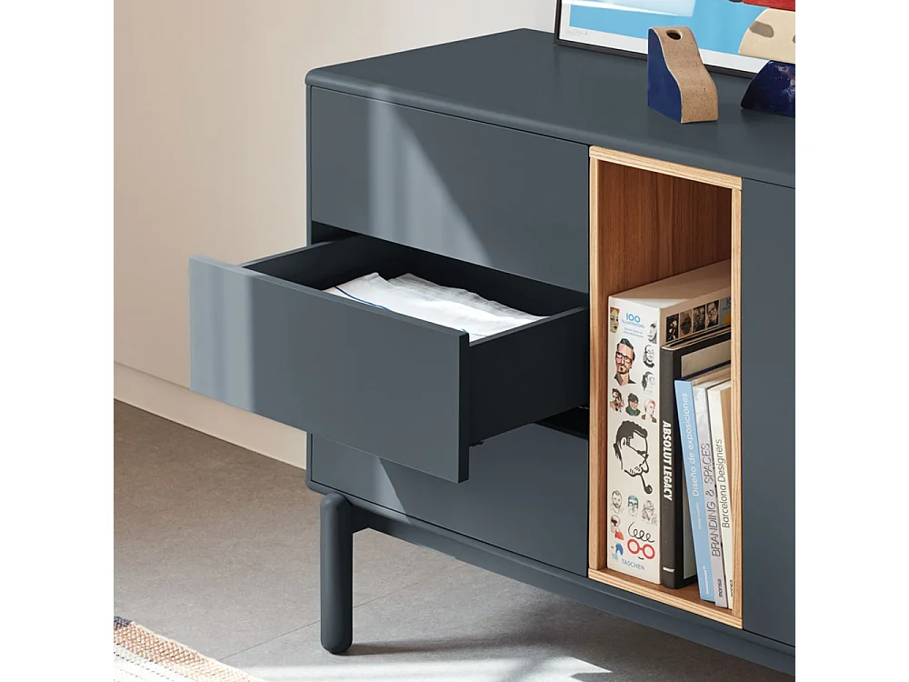 Corvo - Buffet 1 porte 6 tiroirs en bois L180cm : Couleur - Gris anthracite
