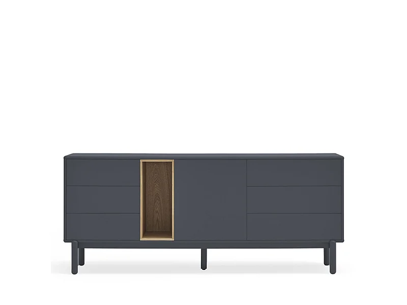 Corvo - Buffet 1 porte 6 tiroirs en bois L180cm : Couleur - Gris anthracite