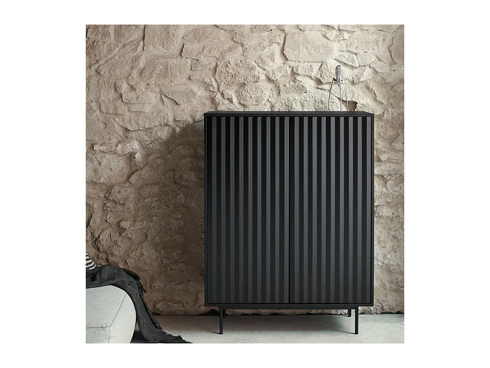 Sierra - Buffet haut en bois 2 portes 2 tiroirs : Couleur - Noir