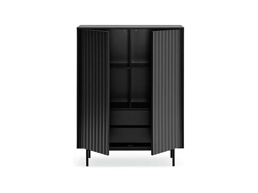 Sierra - Buffet haut en bois 2 portes 2 tiroirs : Couleur - Noir