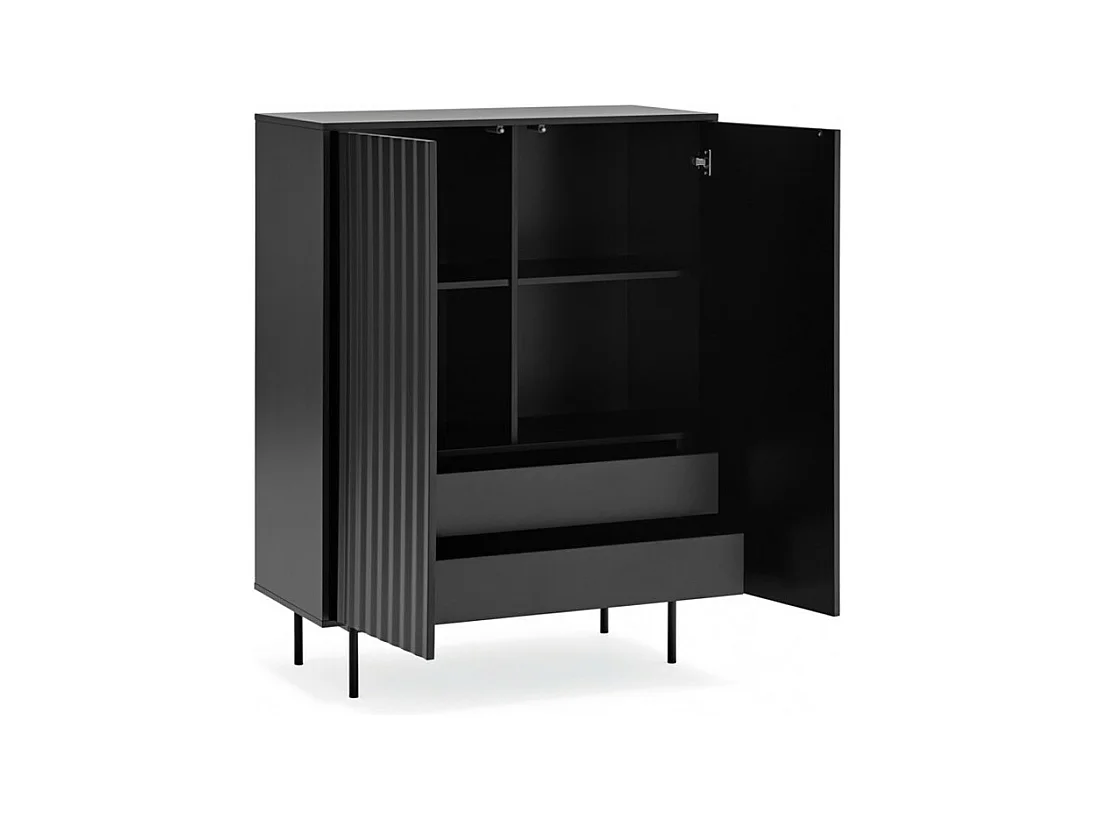 Sierra - Buffet haut en bois 2 portes 2 tiroirs : Couleur - Noir