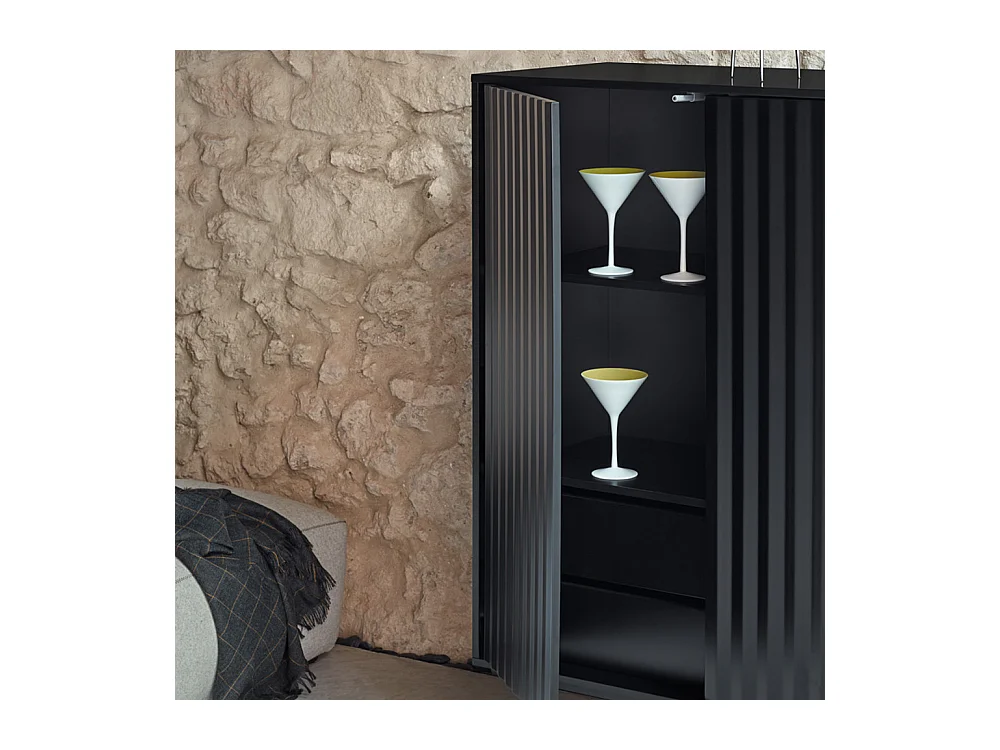 Sierra - Buffet haut en bois 2 portes 2 tiroirs : Couleur - Noir