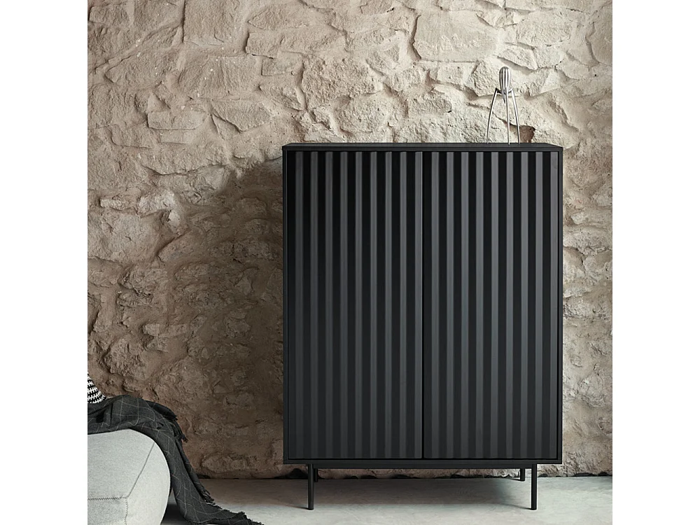 Sierra - Buffet haut en bois 2 portes 2 tiroirs : Couleur - Noir