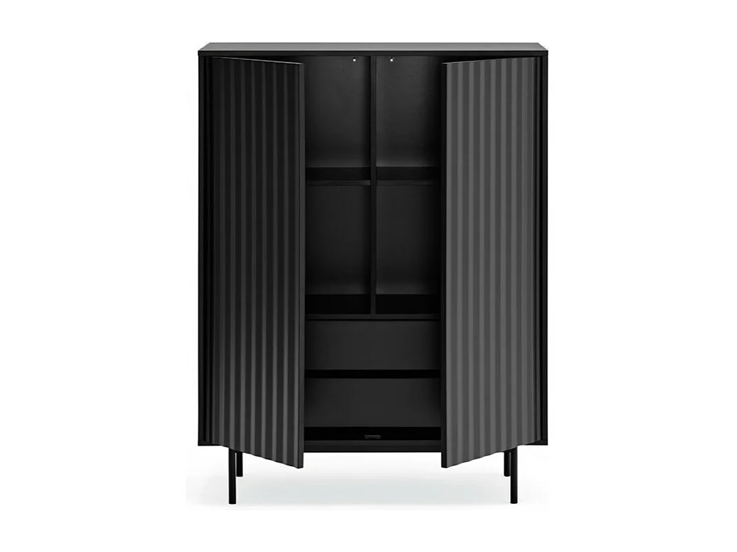 Sierra - Buffet haut en bois 2 portes 2 tiroirs : Couleur - Noir