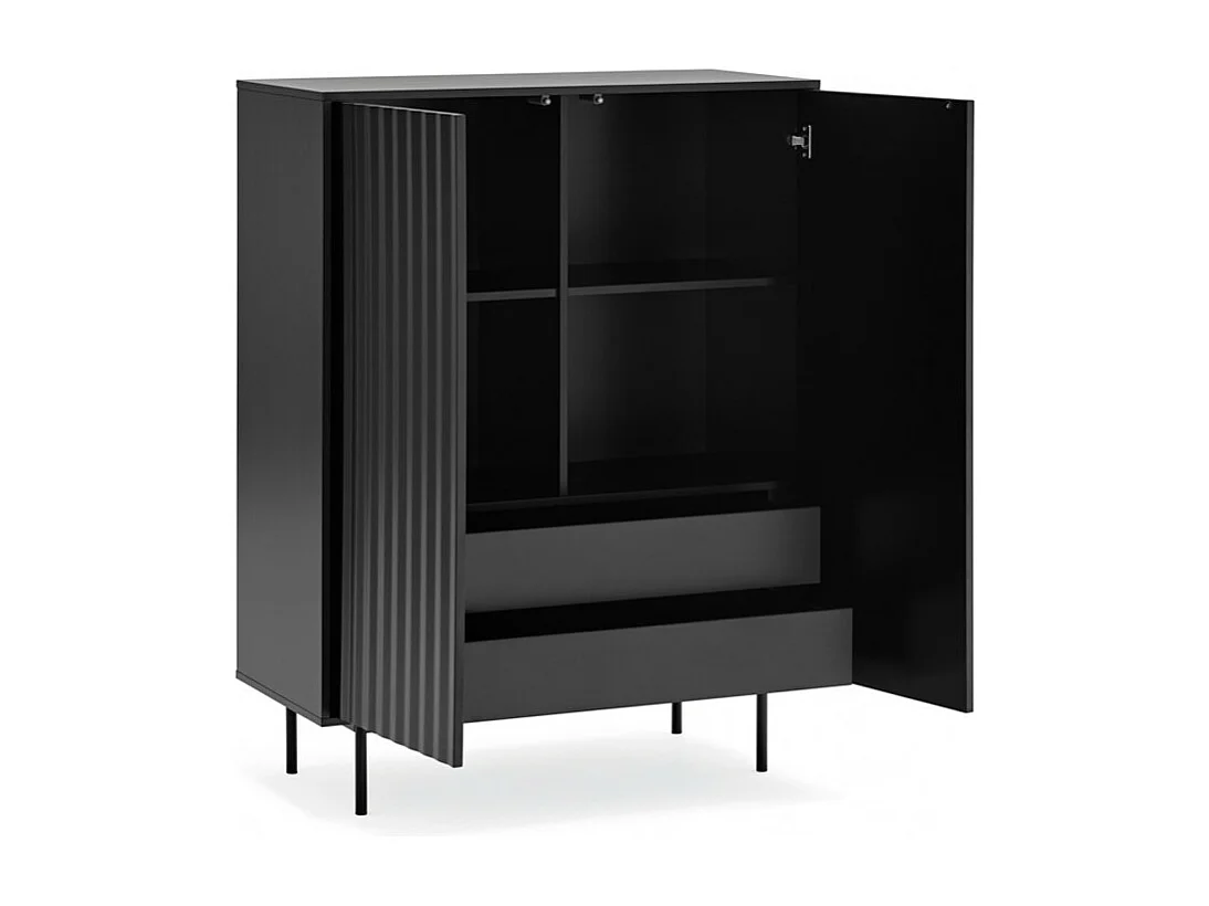 Sierra - Buffet haut en bois 2 portes 2 tiroirs : Couleur - Noir