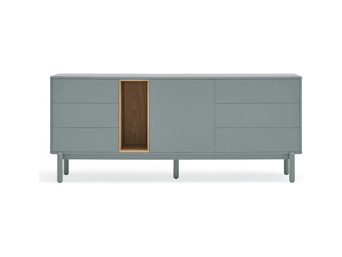 Corvo - Buffet 1 porte 6 tiroirs en bois L180cm : Couleur - Gris clair