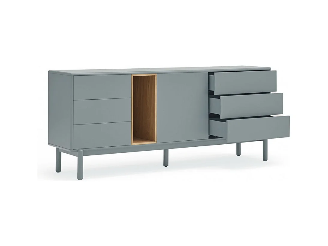 Corvo - Buffet 1 porte 6 tiroirs en bois L180cm : Couleur - Gris clair