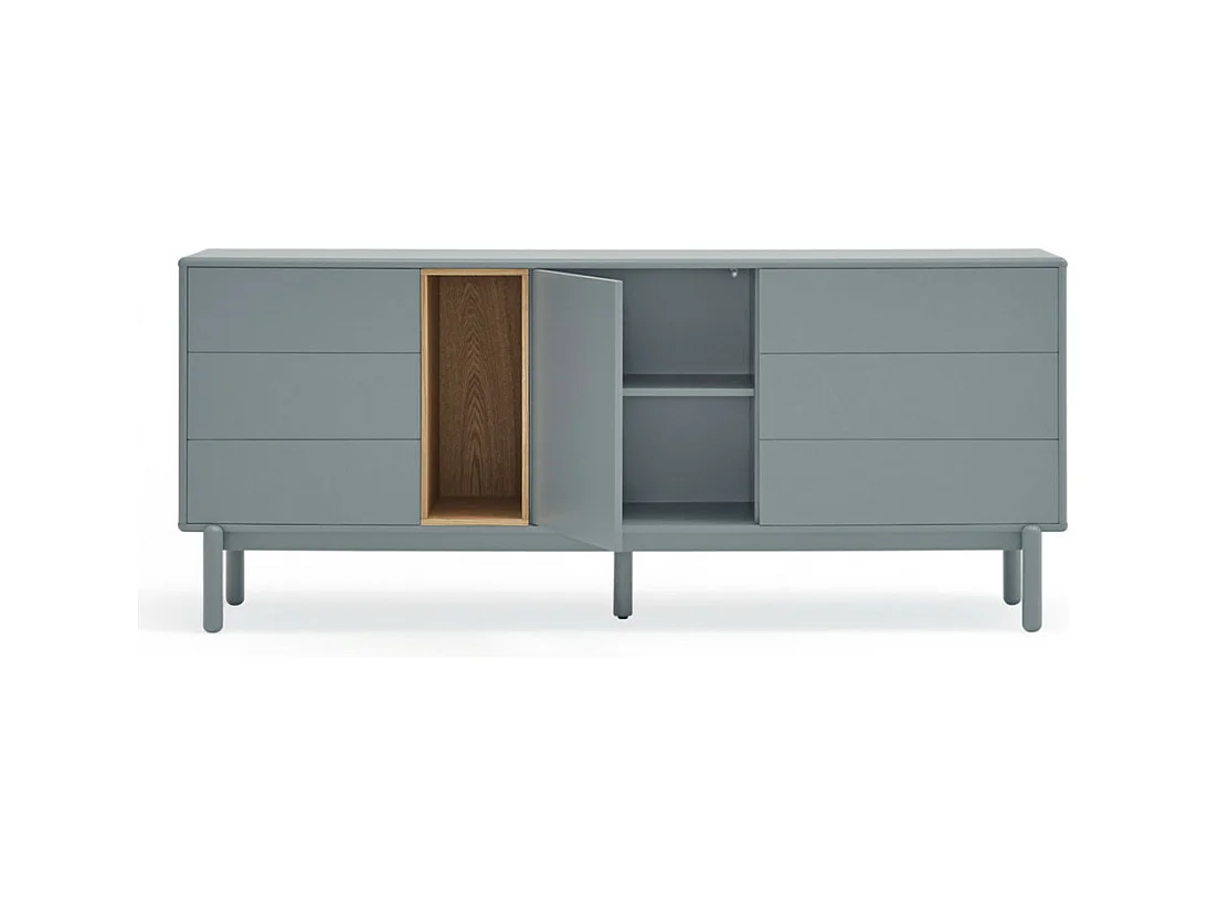 Corvo - Buffet 1 porte 6 tiroirs en bois L180cm : Couleur - Gris clair