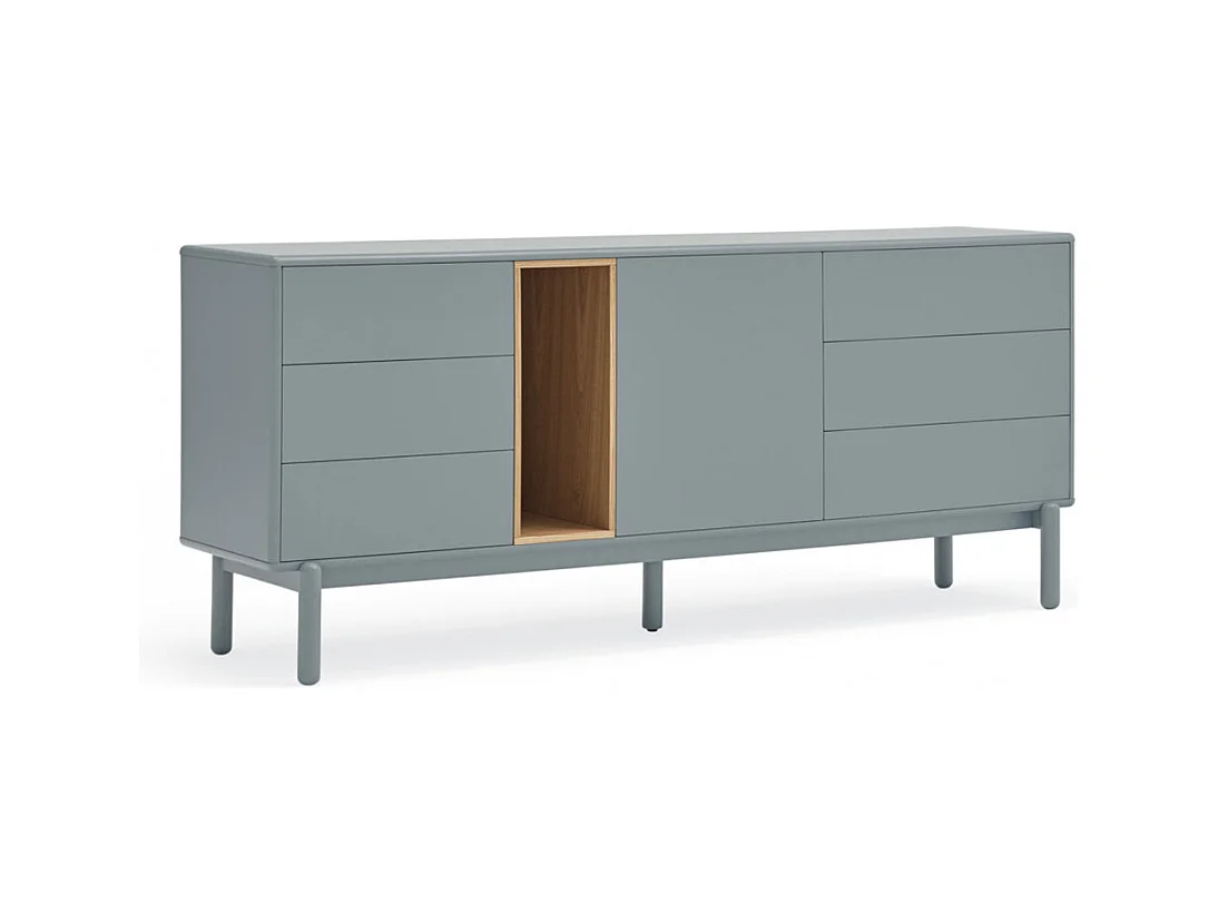 Corvo - Buffet 1 porte 6 tiroirs en bois L180cm : Couleur - Gris clair