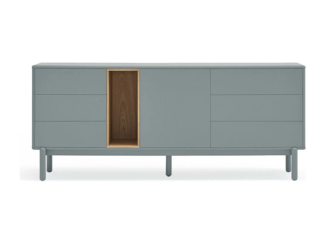 Corvo - Buffet 1 porte 6 tiroirs en bois L180cm : Couleur - Gris clair