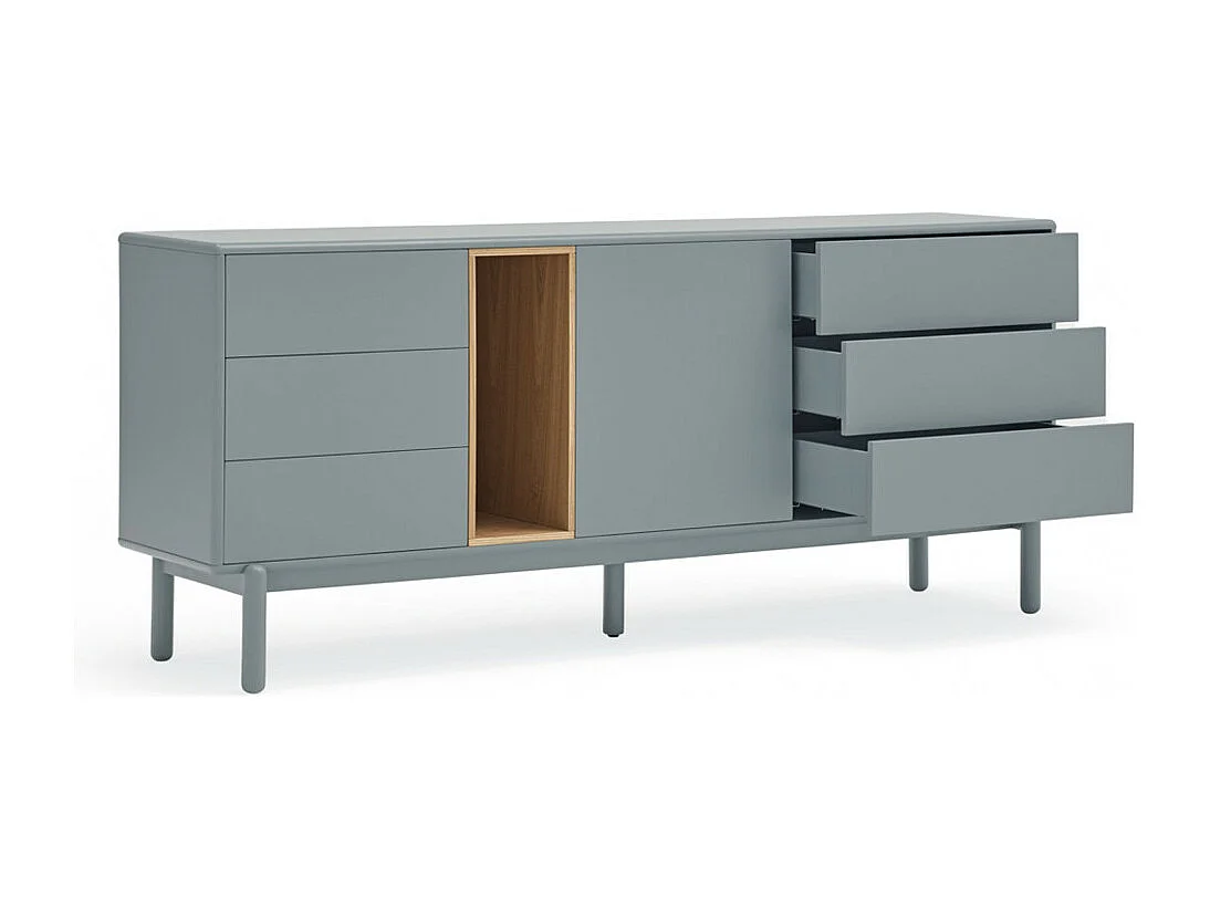 Corvo - Buffet 1 porte 6 tiroirs en bois L180cm : Couleur - Gris clair