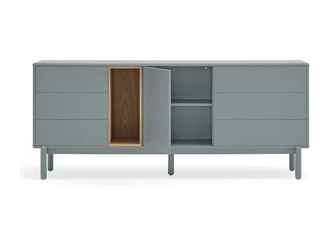 Corvo - Buffet 1 porte 6 tiroirs en bois L180cm : Couleur - Gris clair