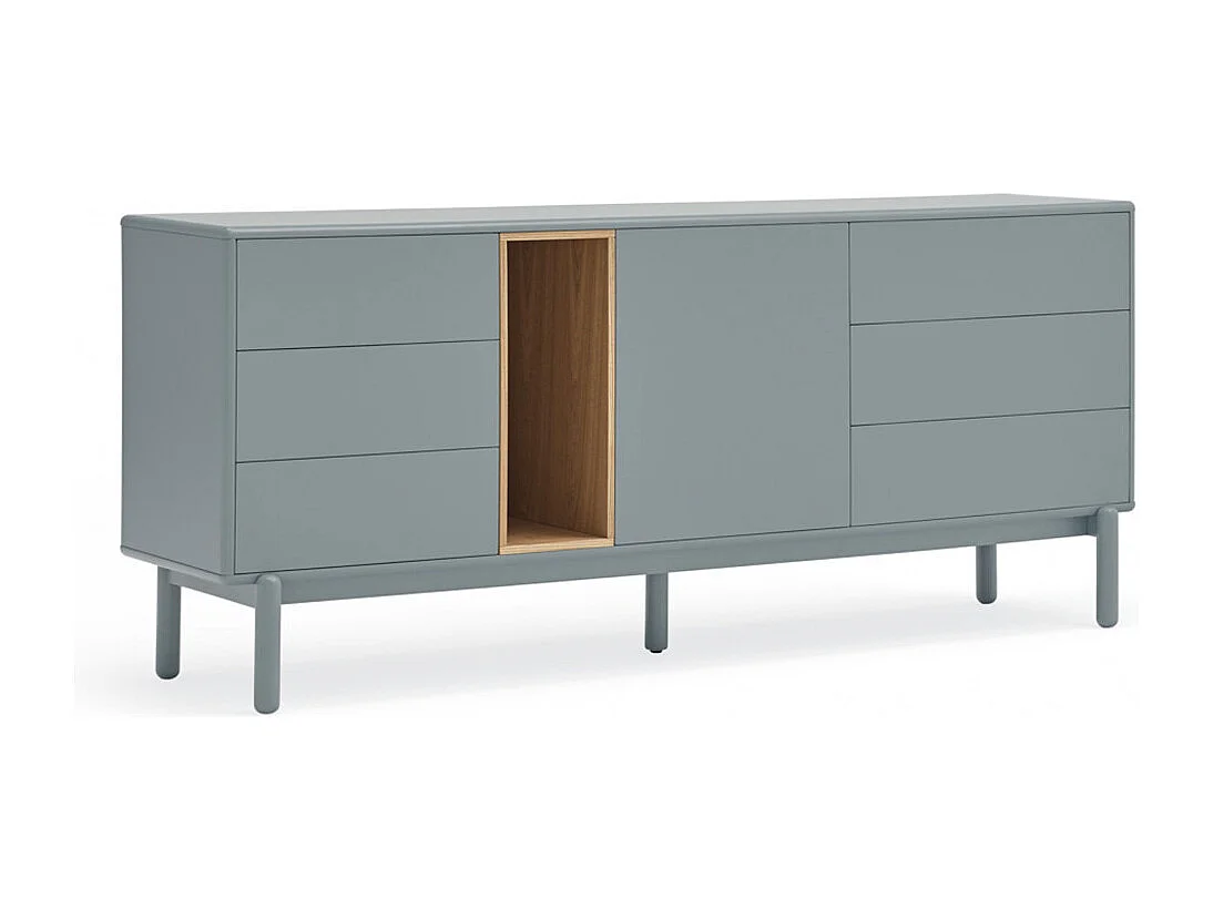 Corvo - Buffet 1 porte 6 tiroirs en bois L180cm : Couleur - Gris clair