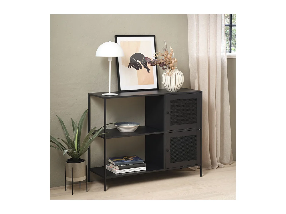 Abel - Buffet 2 portes, 2 niches en métal L100cm : Couleur - Noir