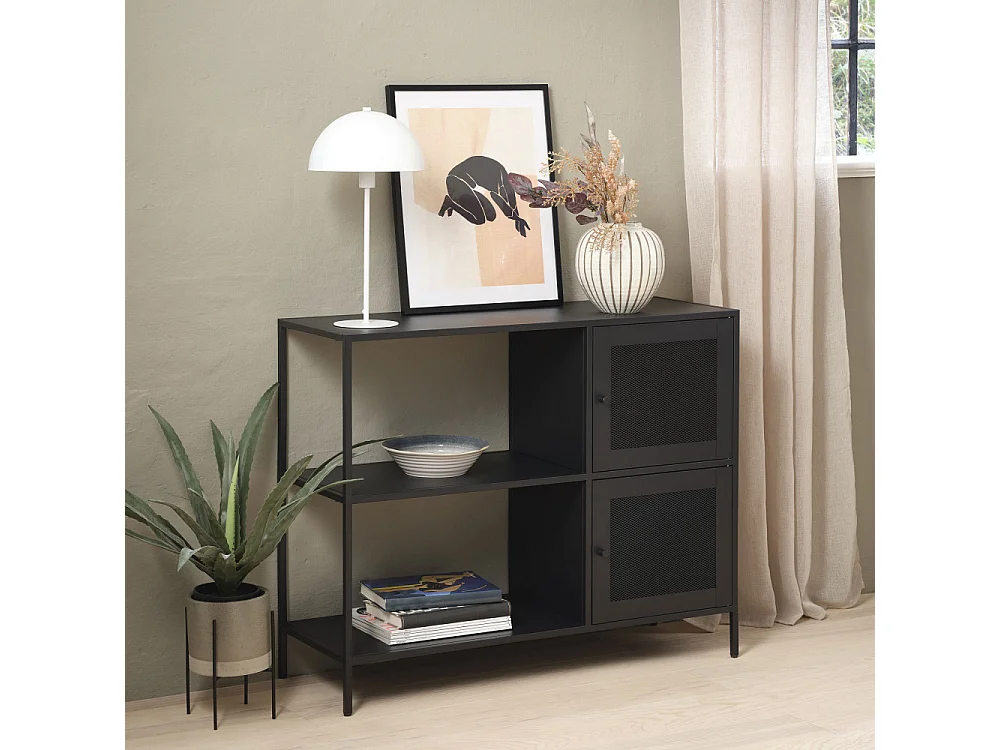 Abel - Buffet 2 portes, 2 niches en métal L100cm : Couleur - Noir