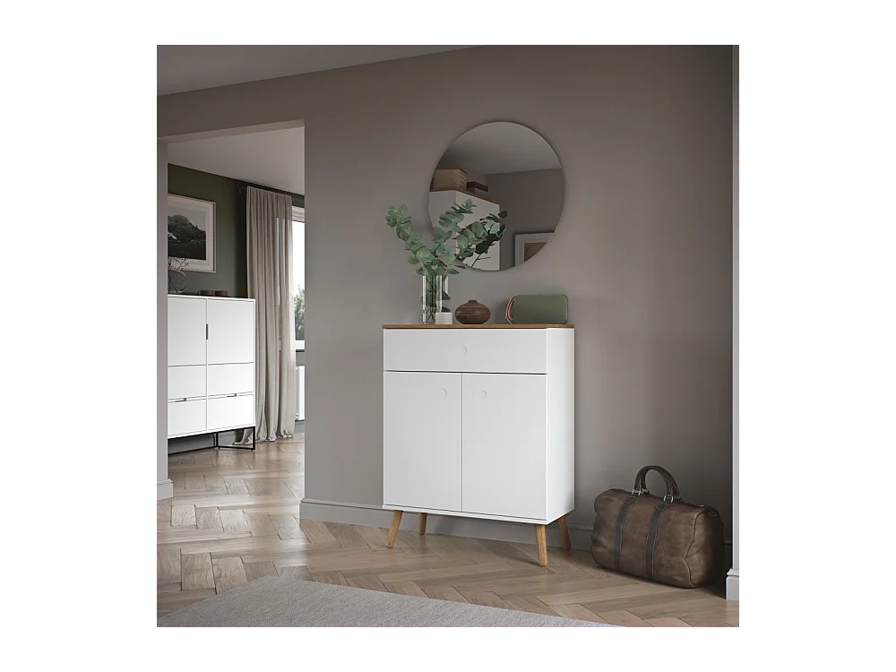 Dot - Petit buffet en bois 1 tiroir 2 portes L74cm : Couleur - Blanc