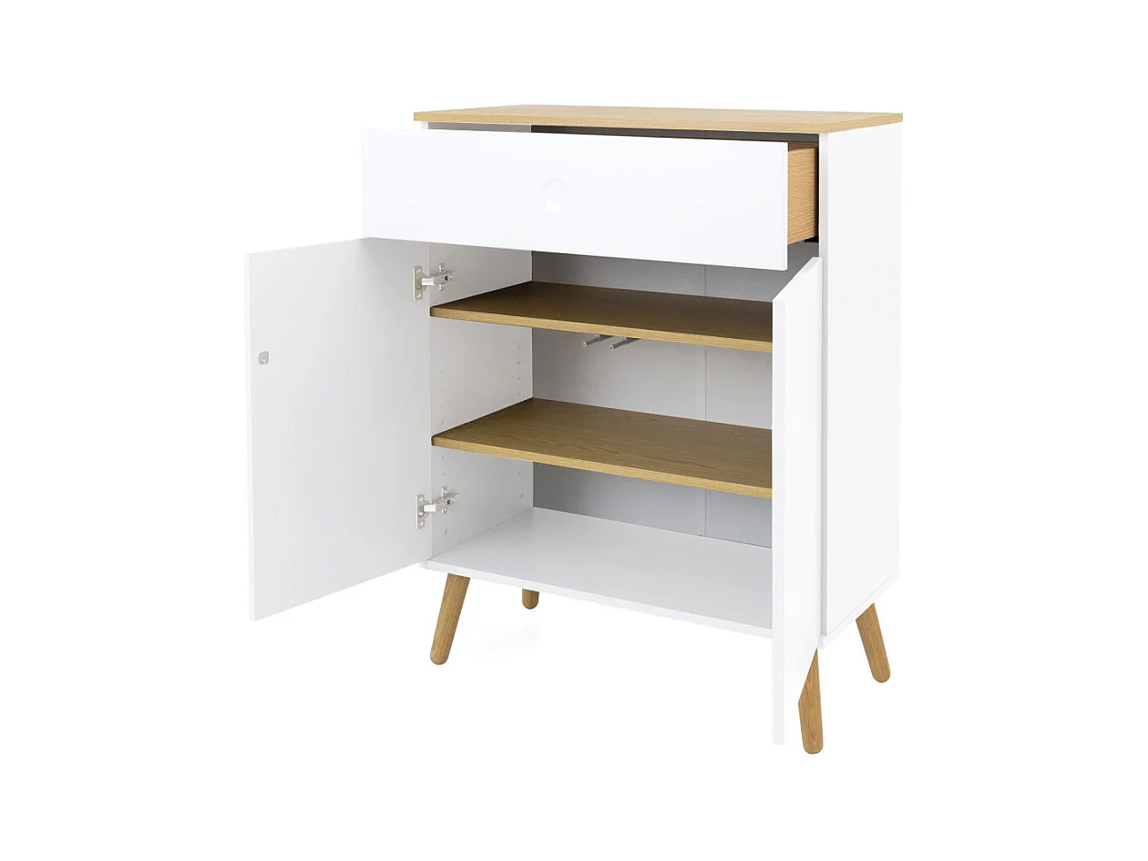 Dot - Petit buffet en bois 1 tiroir 2 portes L74cm : Couleur - Blanc