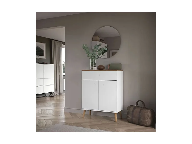 Dot - Petit buffet en bois 1 tiroir 2 portes L74cm : Couleur - Blanc
