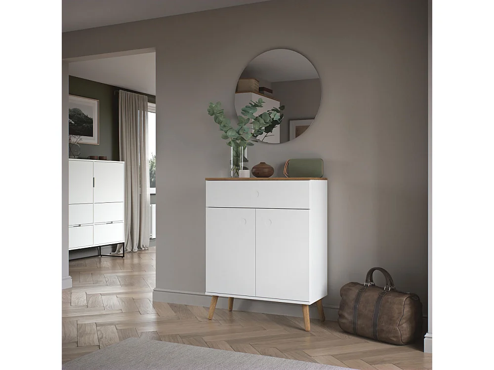 Dot - Petit buffet en bois 1 tiroir 2 portes L74cm : Couleur - Blanc