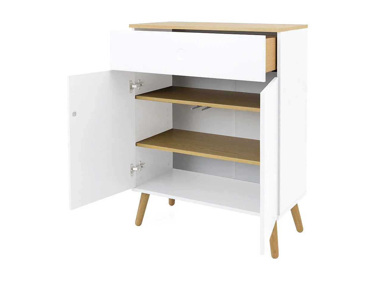 Dot - Petit buffet en bois 1 tiroir 2 portes L74cm : Couleur - Blanc