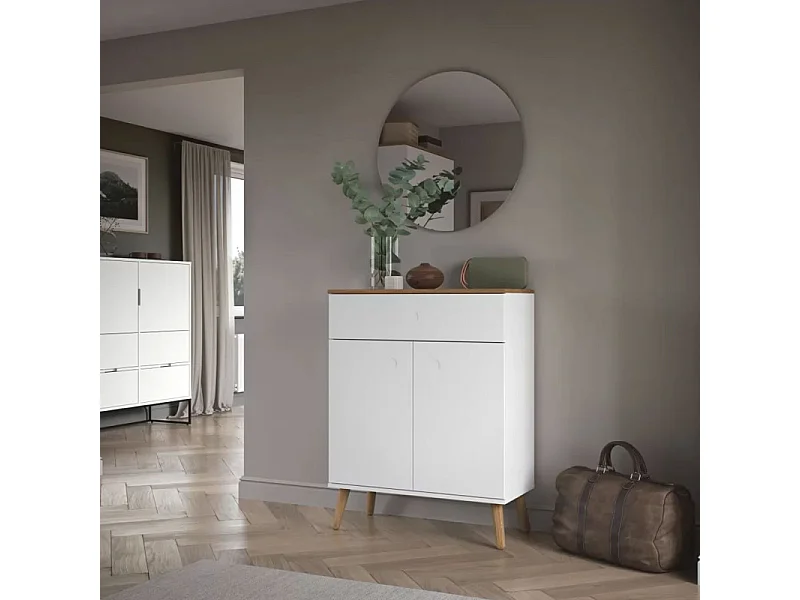 Dot - Petit buffet en bois 1 tiroir 2 portes L74cm : Couleur - Blanc