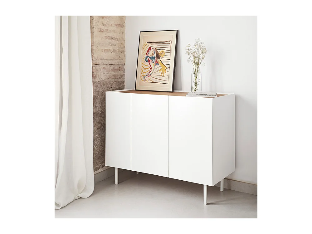 Arista - Buffet en bois 3 portes 3 tiroirs L110cm : Couleur - Blanc