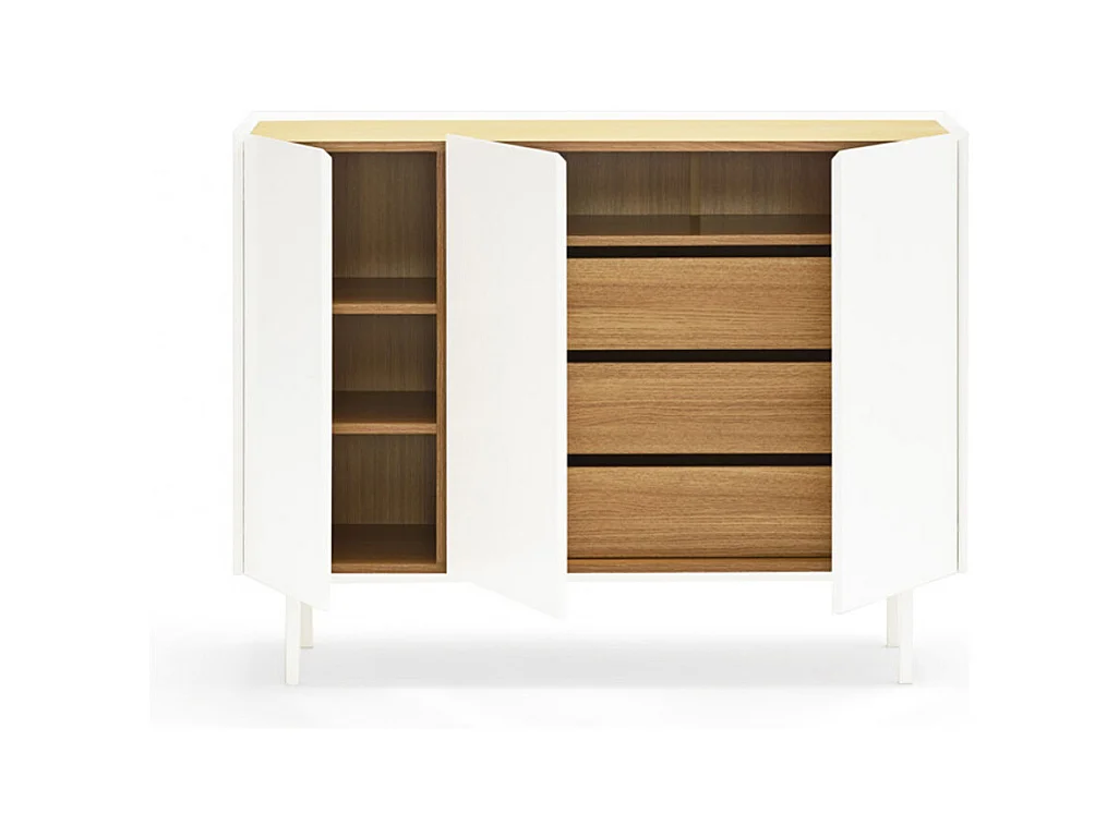 Arista - Buffet en bois 3 portes 3 tiroirs L110cm : Couleur - Blanc