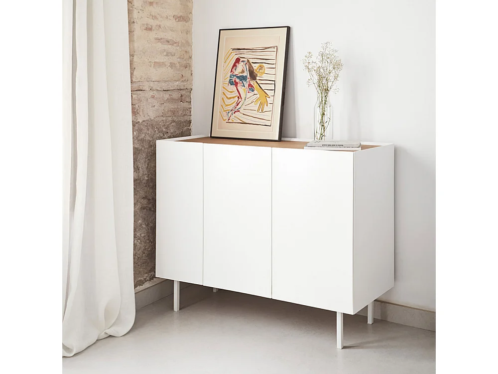 Arista - Buffet en bois 3 portes 3 tiroirs L110cm : Couleur - Blanc
