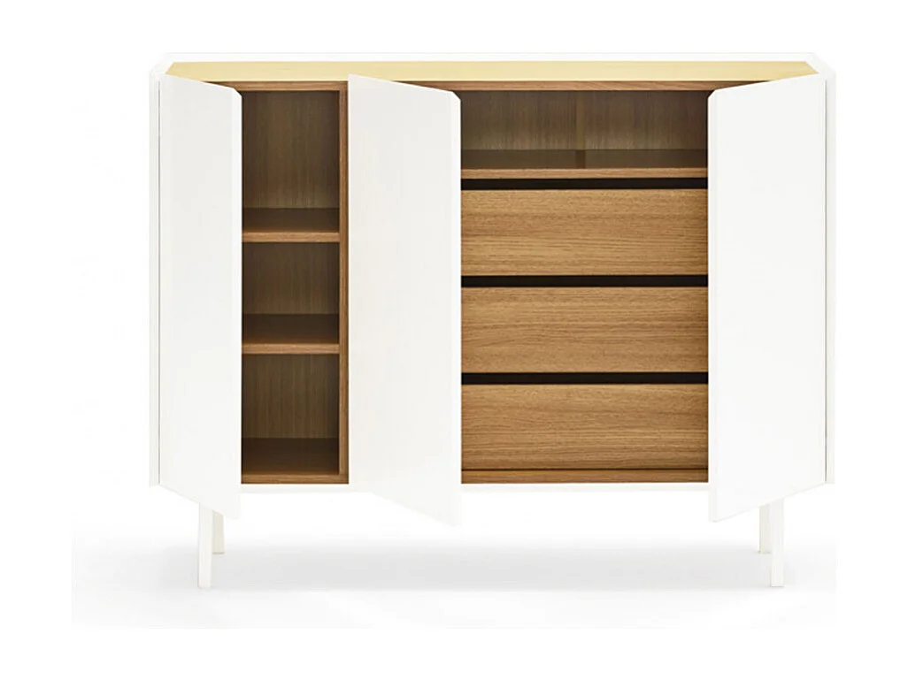Arista - Buffet en bois 3 portes 3 tiroirs L110cm : Couleur - Blanc