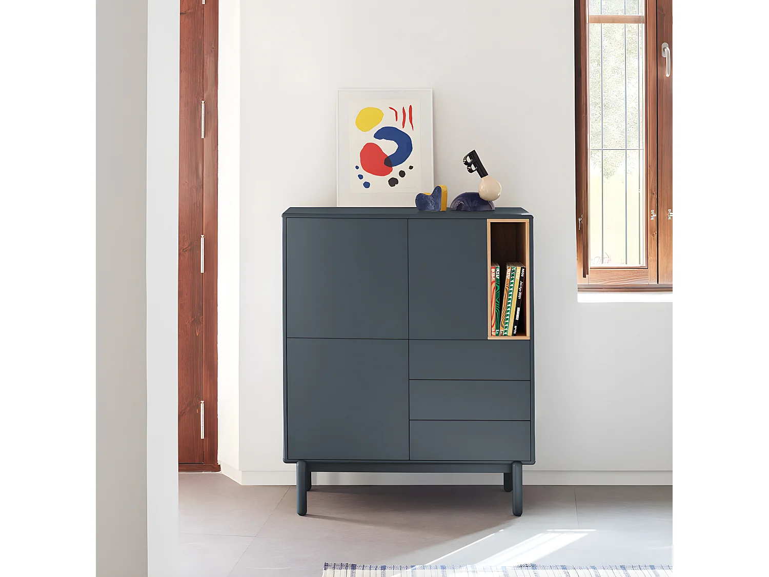 Corvo - Buffet haut 3 portes 3 tiroirs en bois L100cm : Couleur - Gris anthracite