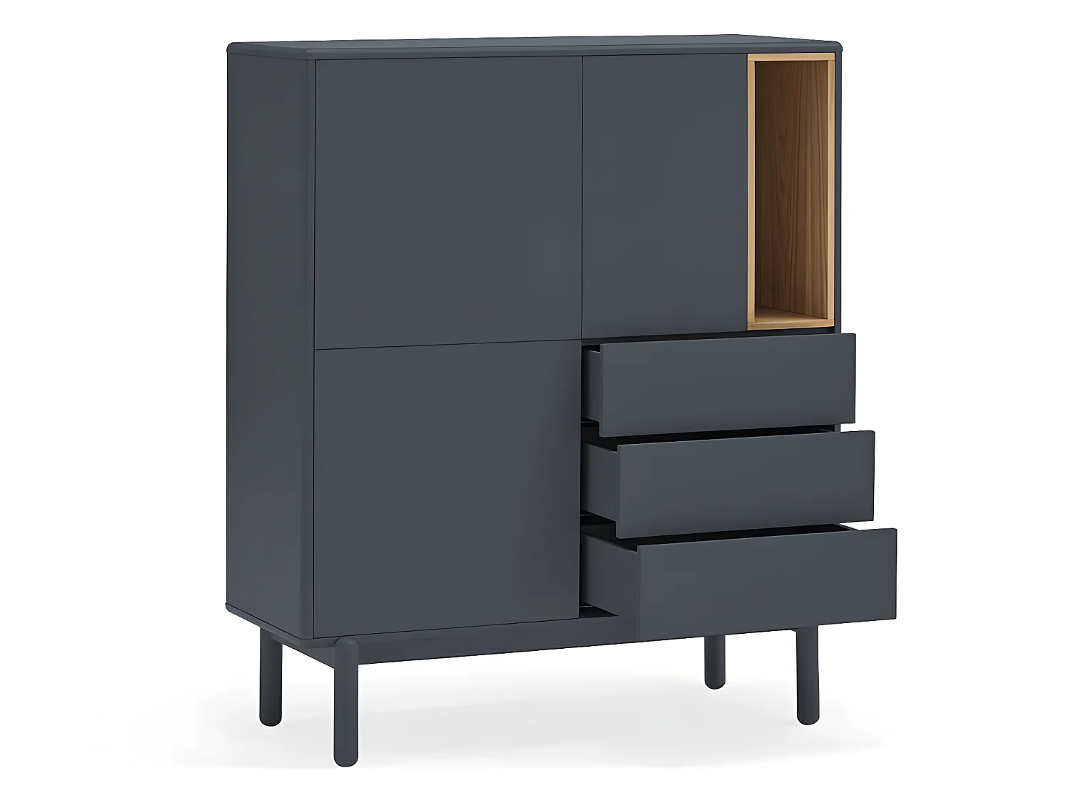 Corvo - Buffet haut 3 portes 3 tiroirs en bois L100cm : Couleur - Gris anthracite