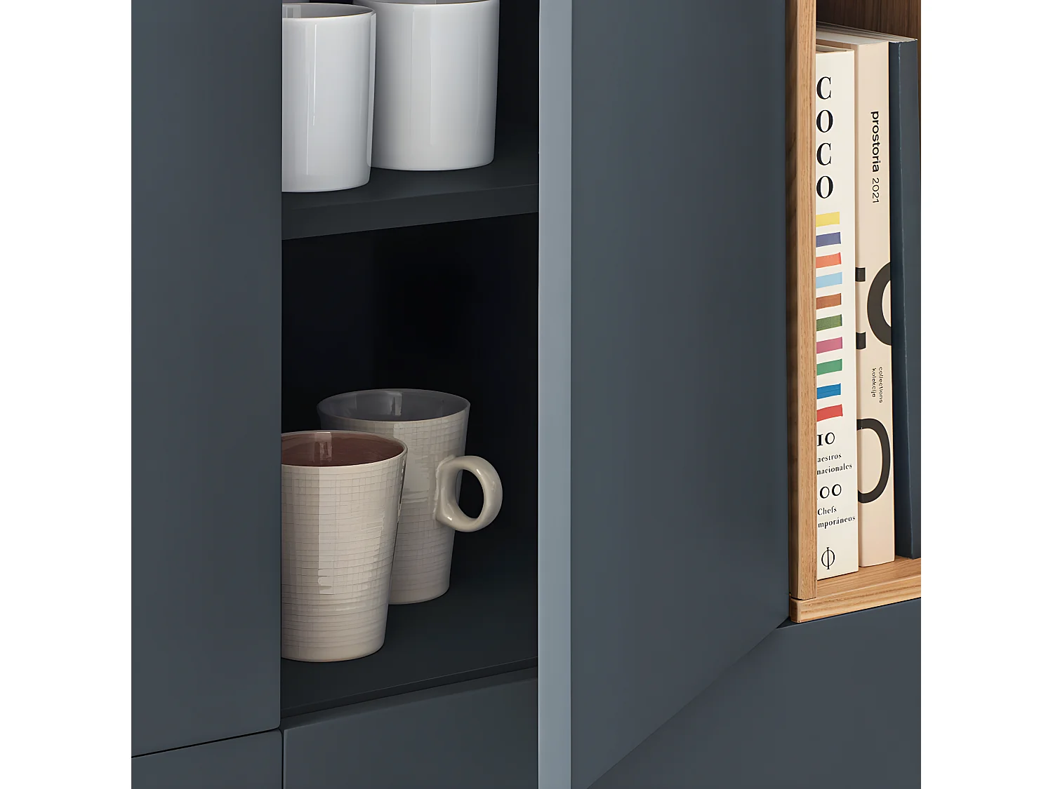 Corvo - Buffet haut 3 portes 3 tiroirs en bois L100cm : Couleur - Gris anthracite