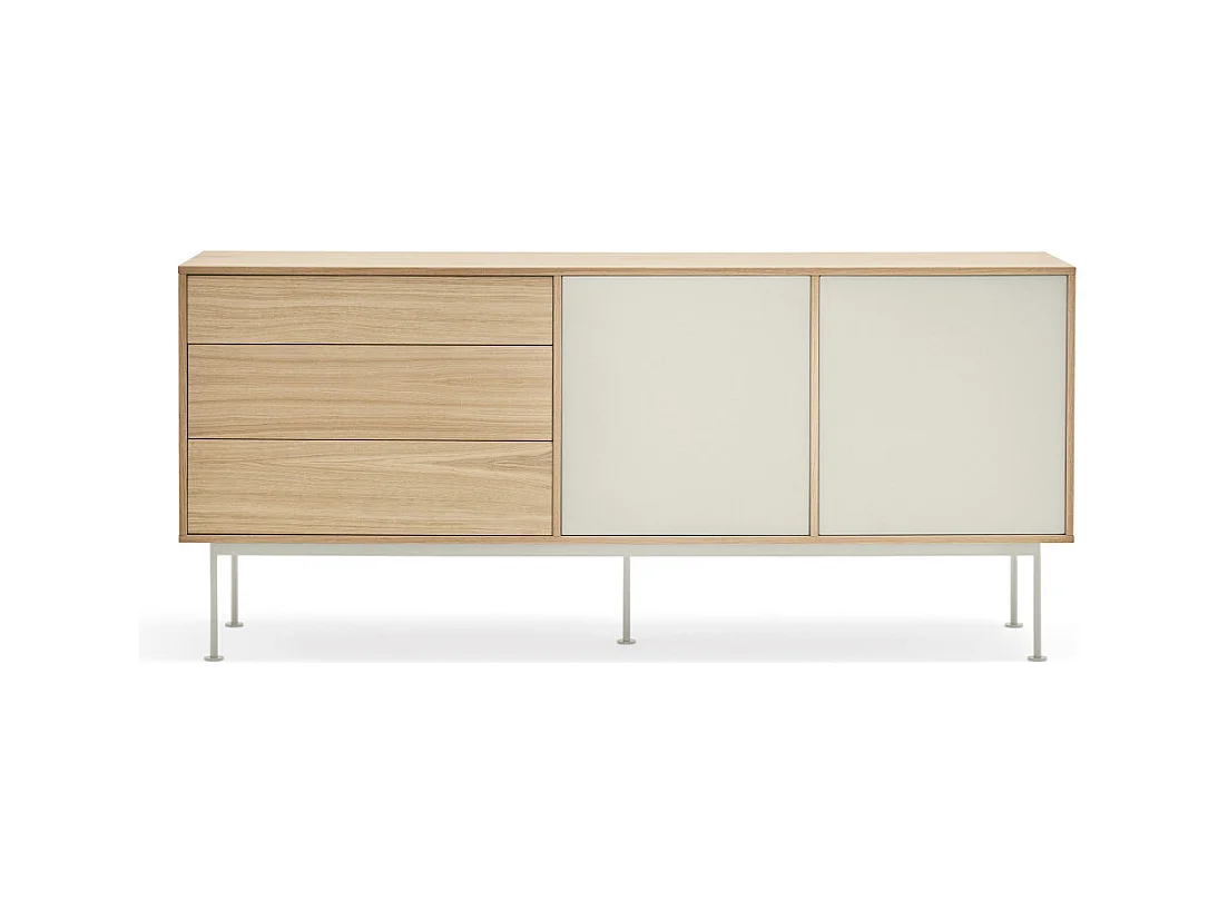 Yoko - Buffet 2 portes 3 tiroirs en bois L180cm : Couleur - Blanc