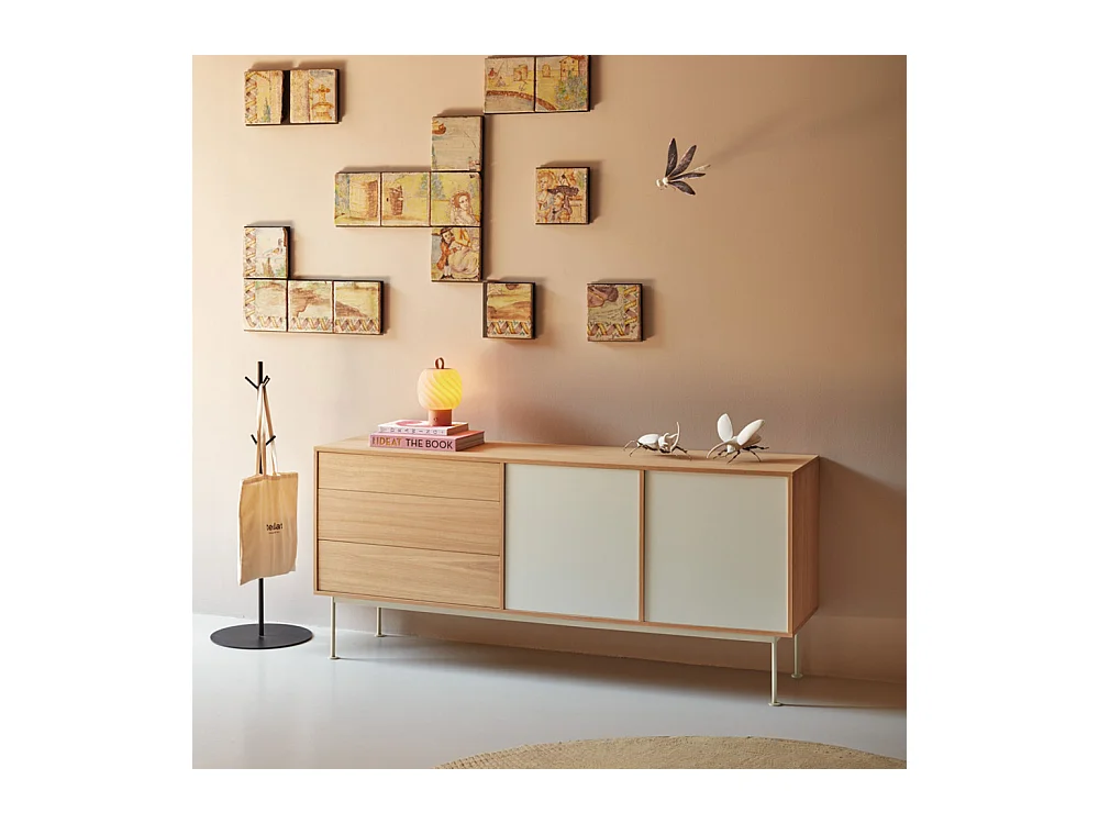 Yoko - Buffet 2 portes 3 tiroirs en bois L180cm : Couleur - Blanc