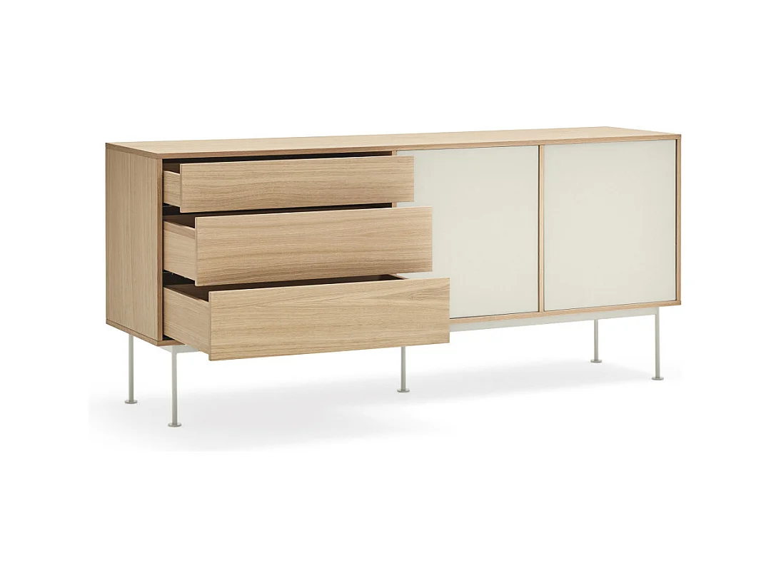 Yoko - Buffet 2 portes 3 tiroirs en bois L180cm : Couleur - Blanc