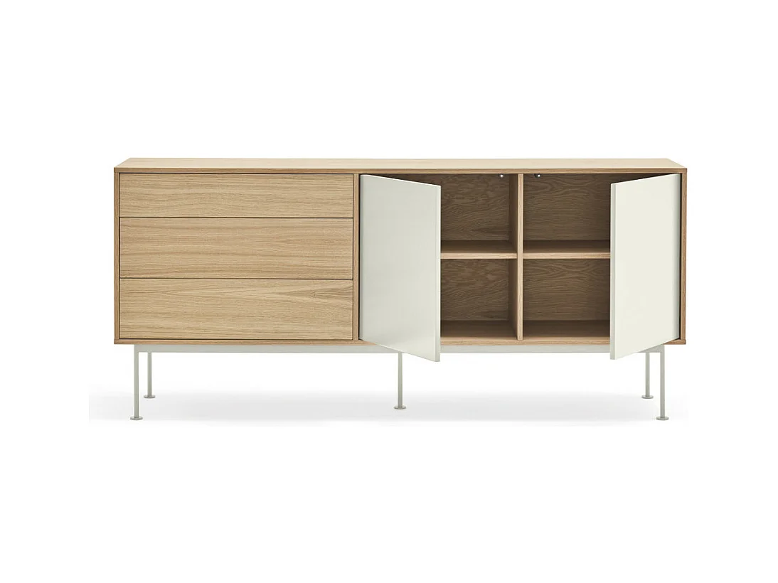 Yoko - Buffet 2 portes 3 tiroirs en bois L180cm : Couleur - Blanc