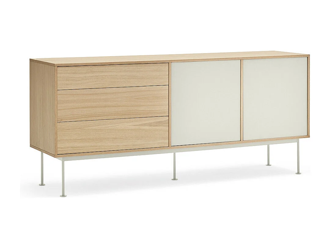 Yoko - Buffet 2 portes 3 tiroirs en bois L180cm : Couleur - Blanc