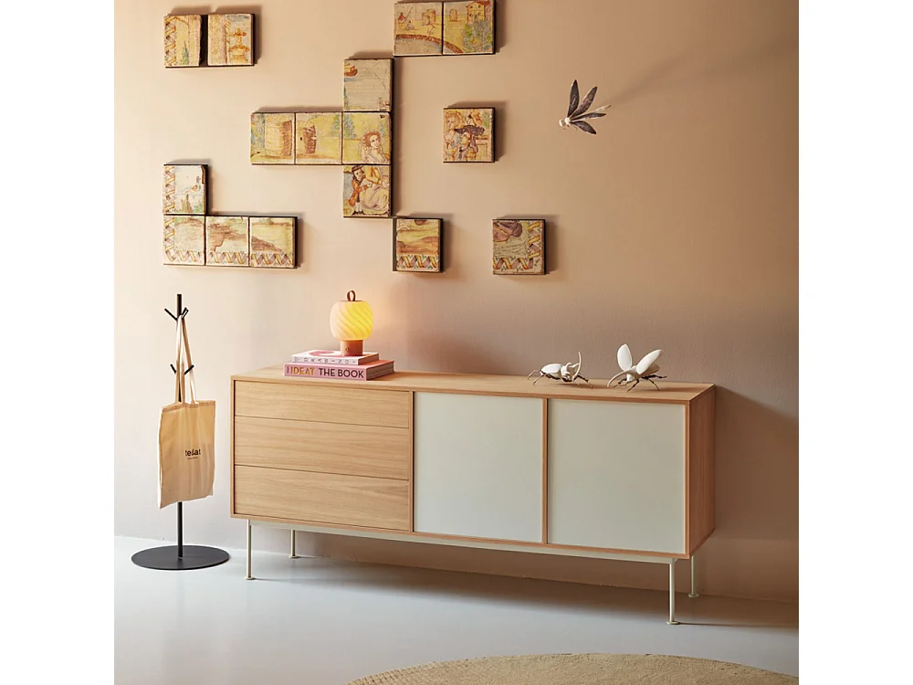 Yoko - Buffet 2 portes 3 tiroirs en bois L180cm : Couleur - Blanc